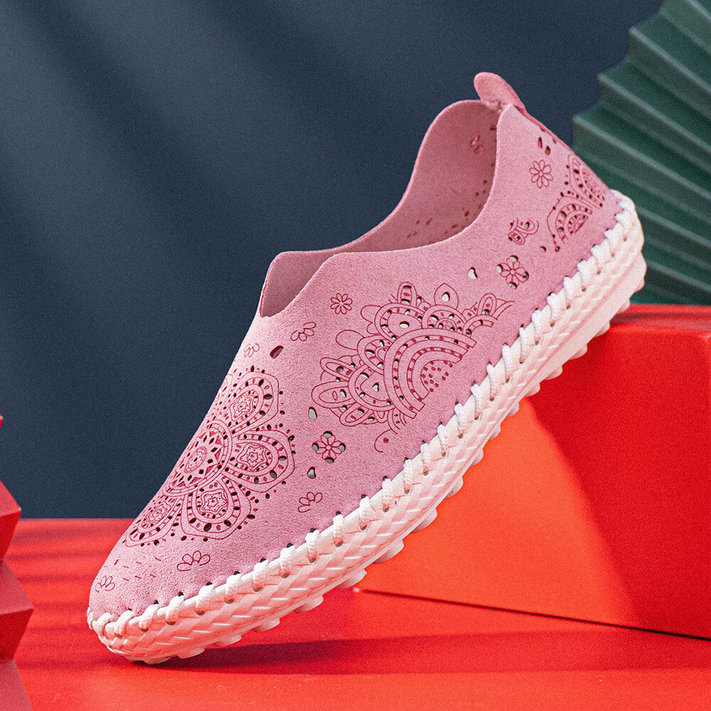 Women Brief Floral Hollow out Round Toe Flat Stitching Loafers Shoes Women Brief Floral Hollow out Round Toe Flat Stitching Loafers Shoes