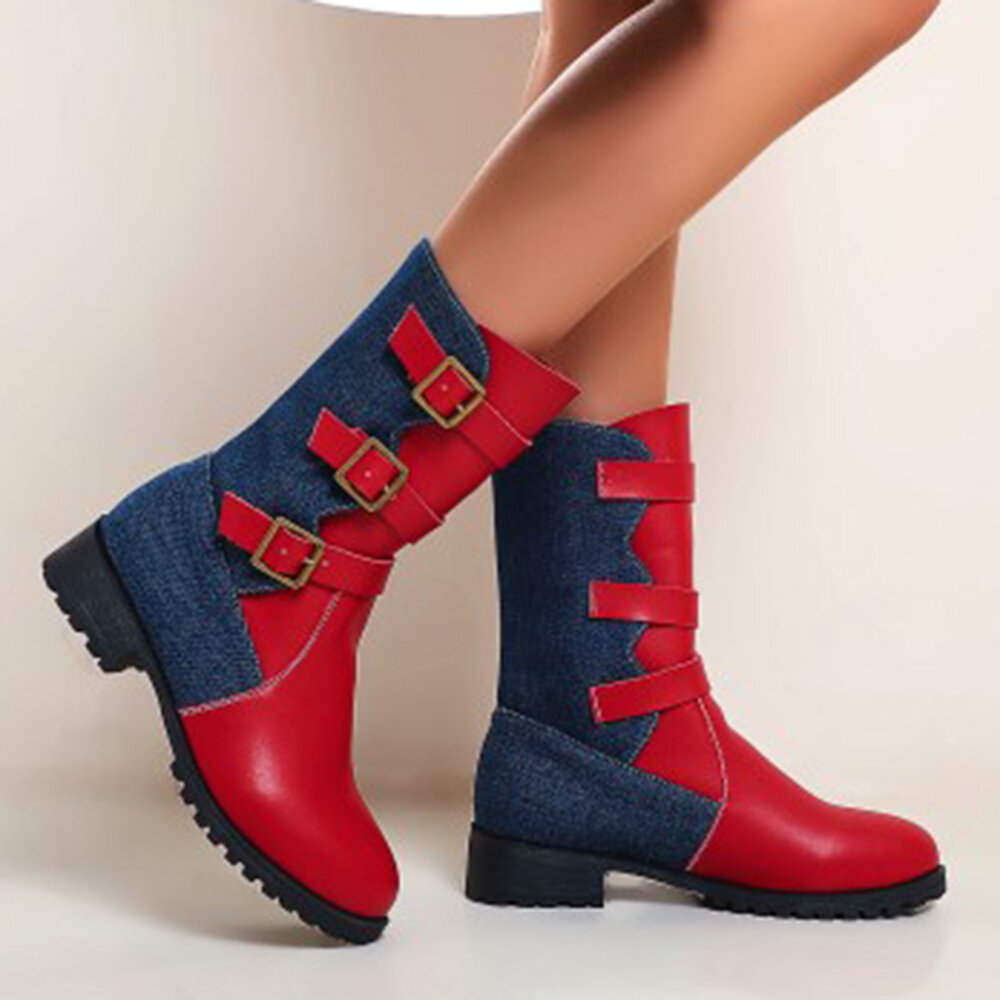 Women Metal Buckle Strap Decor Non Slip Splicing Block Motorcycle Shoes Women Metal Buckle Strap Decor Non Slip Splicing Block Motorcycle Shoes