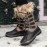 Women Solid Furry Warm Slip Resistant Cross Strap Mid Calf Snow Boots