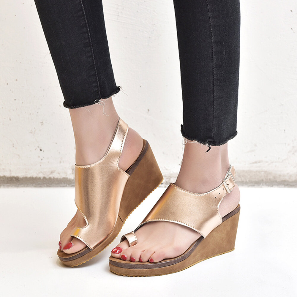 Women Large Size Buckle Strap Clip Toe Wedges Sandals Women Large Size Buckle Strap Clip Toe Wedges Sandals