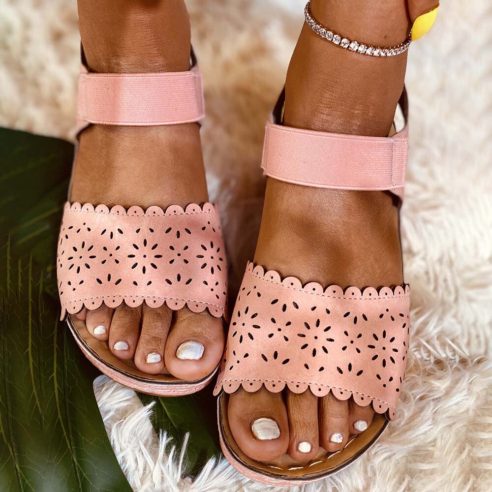 Women Hollow Out Elastic Band Open Toe Slip On Summer Casual Sandals Women Hollow Out Elastic Band Open Toe Slip On Summer Casual Sandals