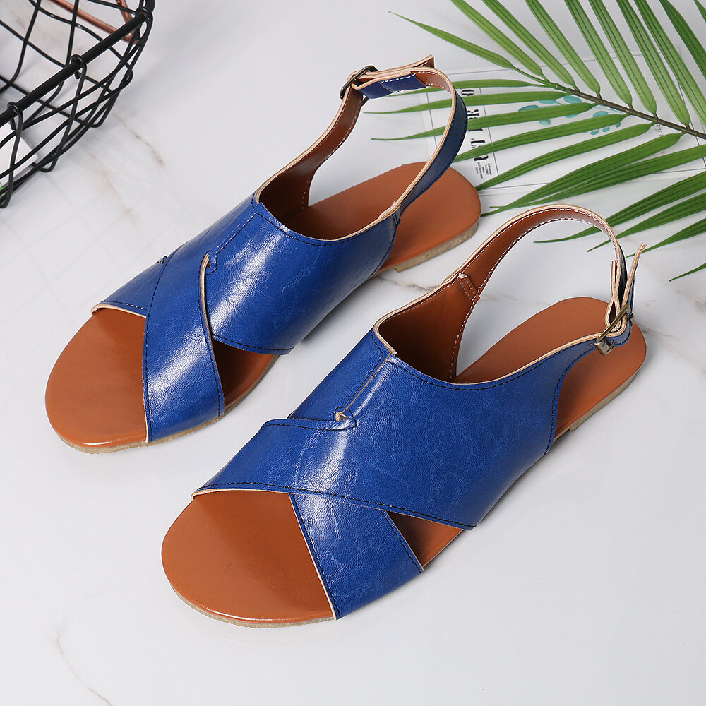 Wome Beach Peep Toe Cross Buckle Flats Sandals Wome Beach Peep Toe Cross Buckle Flats Sandals