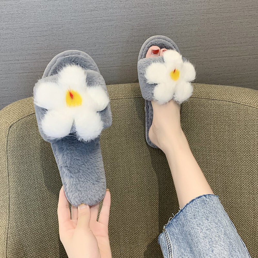 Women Flower Decor Non Slip Soft Comfy Plush Cotton Slippers Women Flower Decor Non Slip Soft Comfy Plush Cotton Slippers