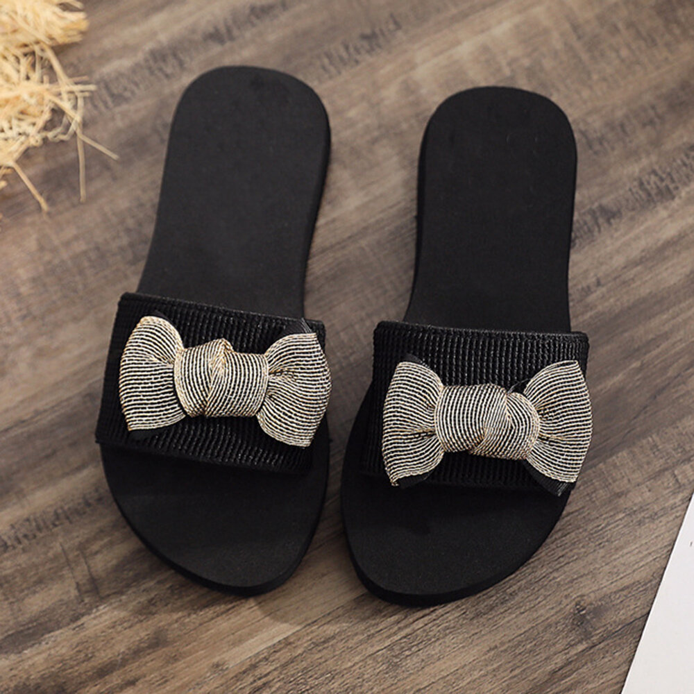Women Bowknot Decor Comfy Soft Flat Platform Slides Slippers Women Bowknot Decor Comfy Soft Flat Platform Slides Slippers
