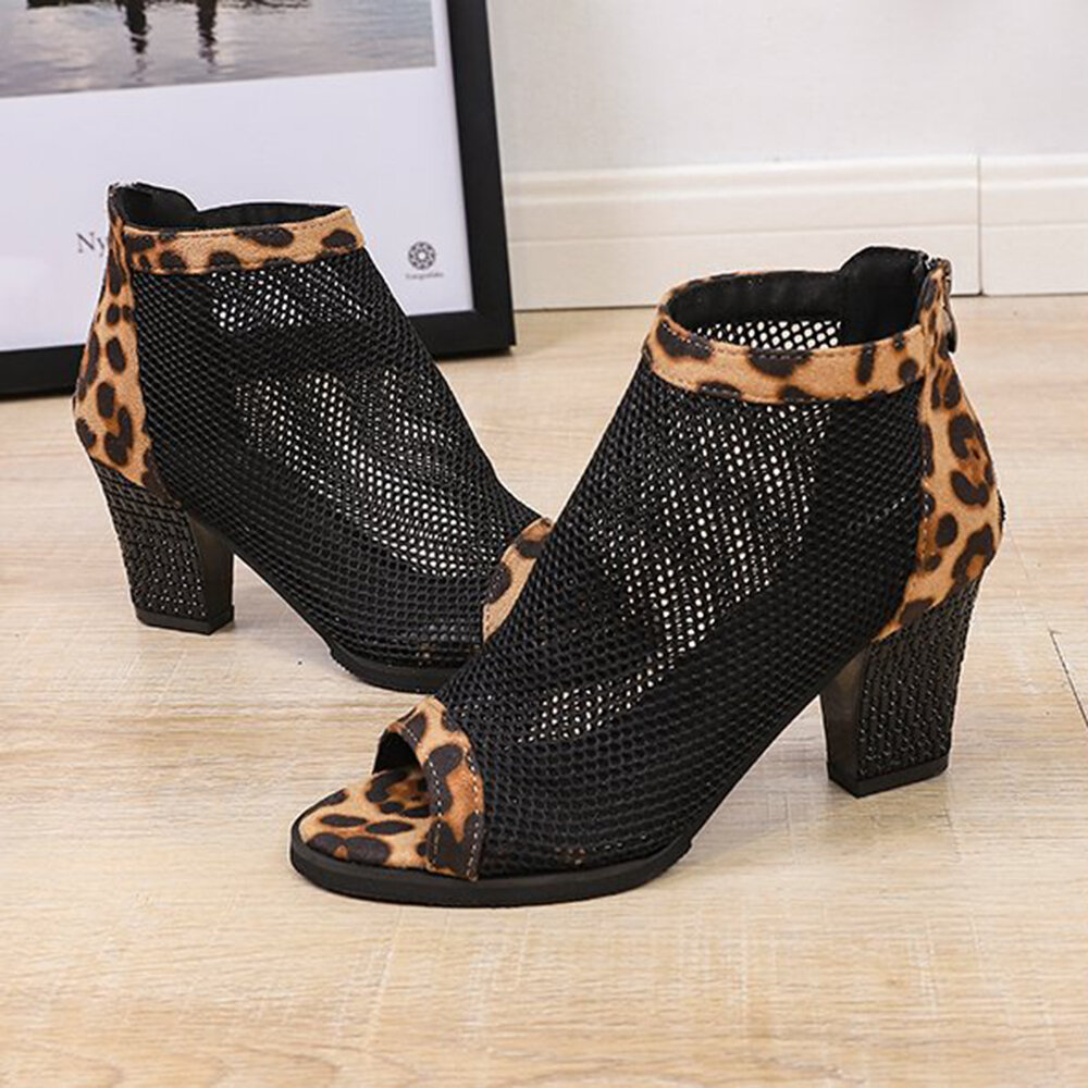 Women Casual Mesh Breathable Chunky Heel Hollow Out Peep-toe Pumps Shoes Women Casual Mesh Breathable Chunky Heel Hollow Out Peep-toe Pumps Shoes