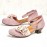 Women Vintage Flower Decoration Round Toe Ankle Strap Hook Loop Casual Heels Pumps