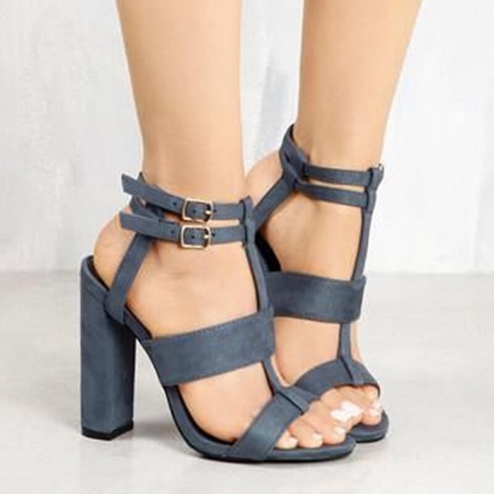 Women Summer Buckle Block Open Toe High Heels Pumps Women Summer Buckle Block Open Toe High Heels Pumps