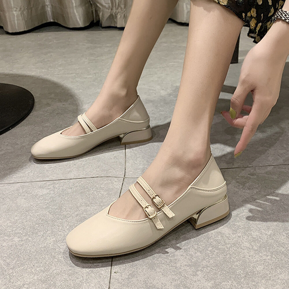 Women Round Toe Solid Color Block Heel Slip On Loafers Women Round Toe Solid Color Block Heel Slip On Loafers