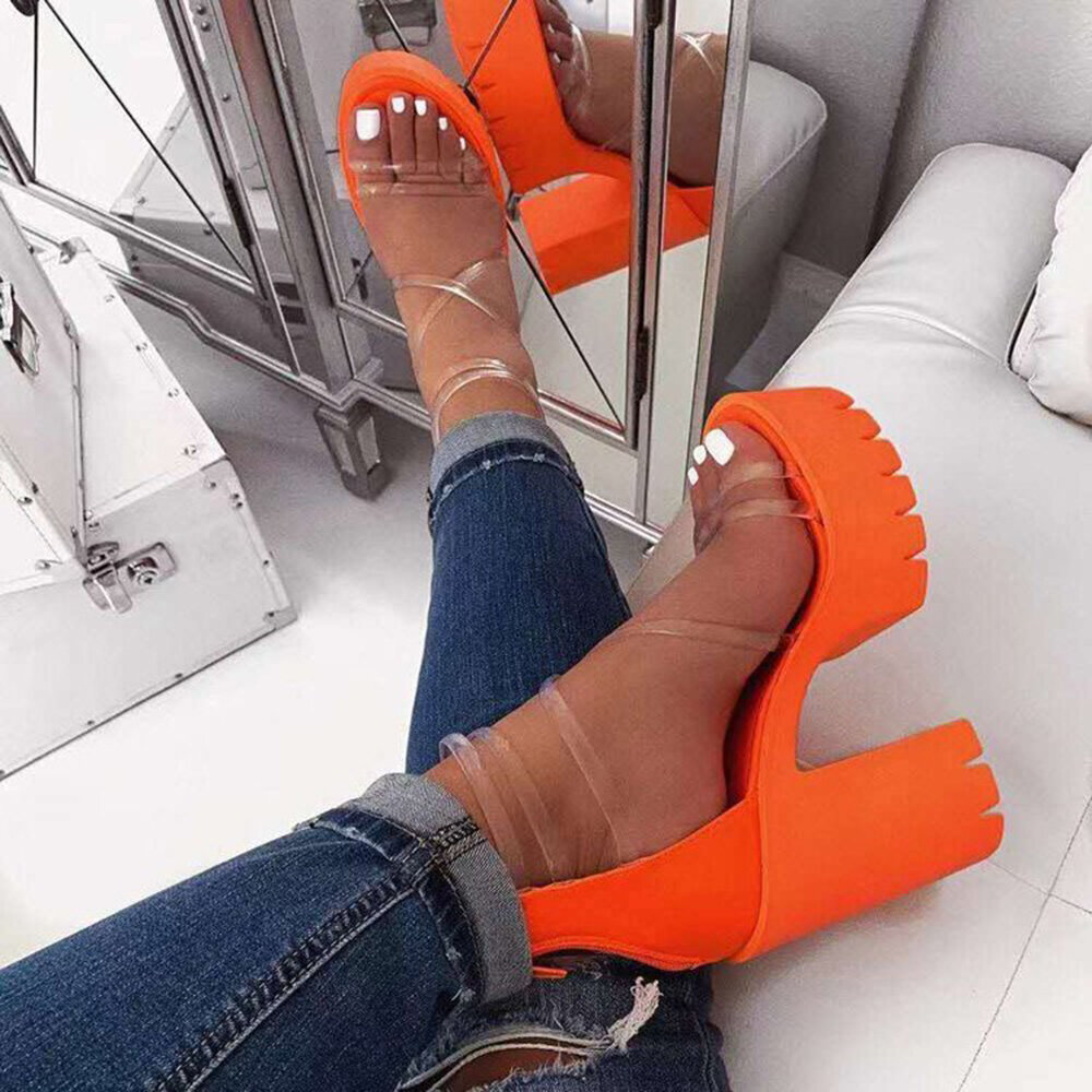Plus Size Women Clear Back Zipper High-heeled Sandals Plus Size Women Clear Back Zipper High-heeled Sandals